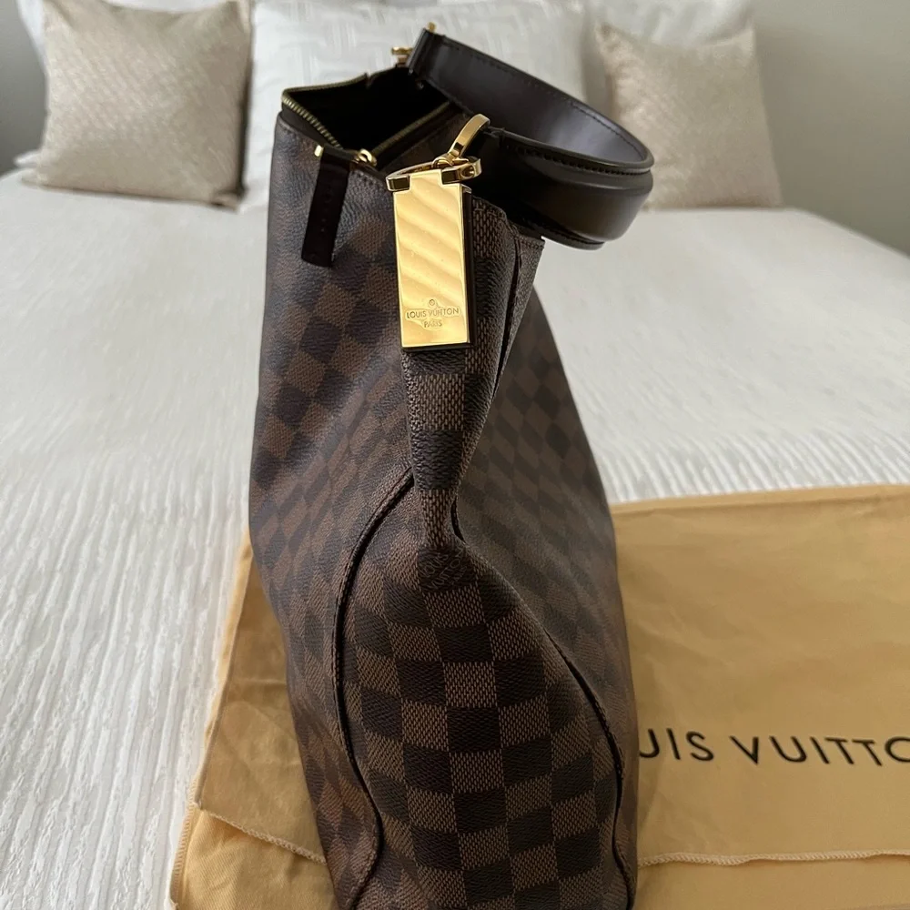 Louis Vuitton Brown Damier Ebene Shoulder Hobo with Gold Hardware